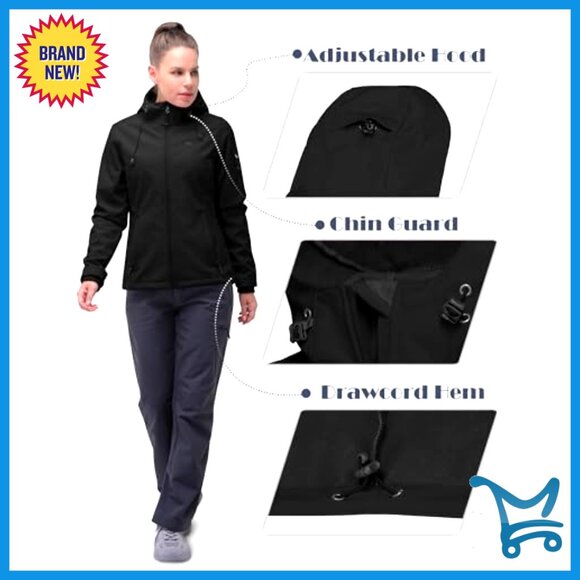 Women's Fleece Lined Softshell Jacket Hooded Windproof Lightweight Hiking - Picture 5 of 6